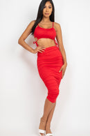 Cut-Out Tie Side Crop Top & Ruched Midi Skirt Set