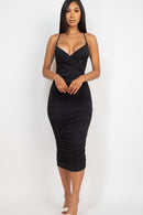 Cross Wrap Ruched Midi Dress