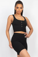 Buttons Scoop Neck Crop Top & Biker Shorts Set