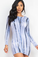 Tie-Dye Printed Lettuce Trim Bodycon Dress