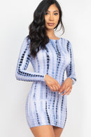 Tie-Dye Printed Lettuce Trim Bodycon Dress