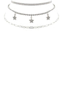 Rhinestone Star Charm 3 Layered Necklace