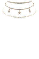 Rhinestone Star Charm 3 Layered Necklace