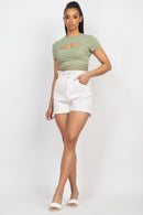 Self-Tie Ribbon Front Cutout Crop Top