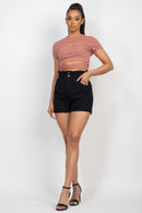 Self-Tie Ribbon Front Cutout Crop Top