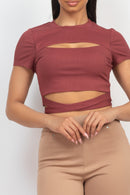 Self-Tie Ribbon Front Cutout Crop Top