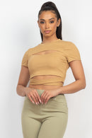 Self-Tie Ribbon Front Cutout Crop Top