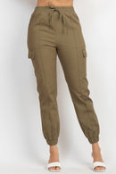 Solid High-Rise Pocketed Jogger Pants