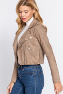 Long Slv Biker Faux Suede Short Jacket