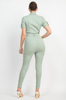 Collared Waist-Tie Buttoned Jumpsuit