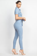 Collared Waist-Tie Buttoned Jumpsuit